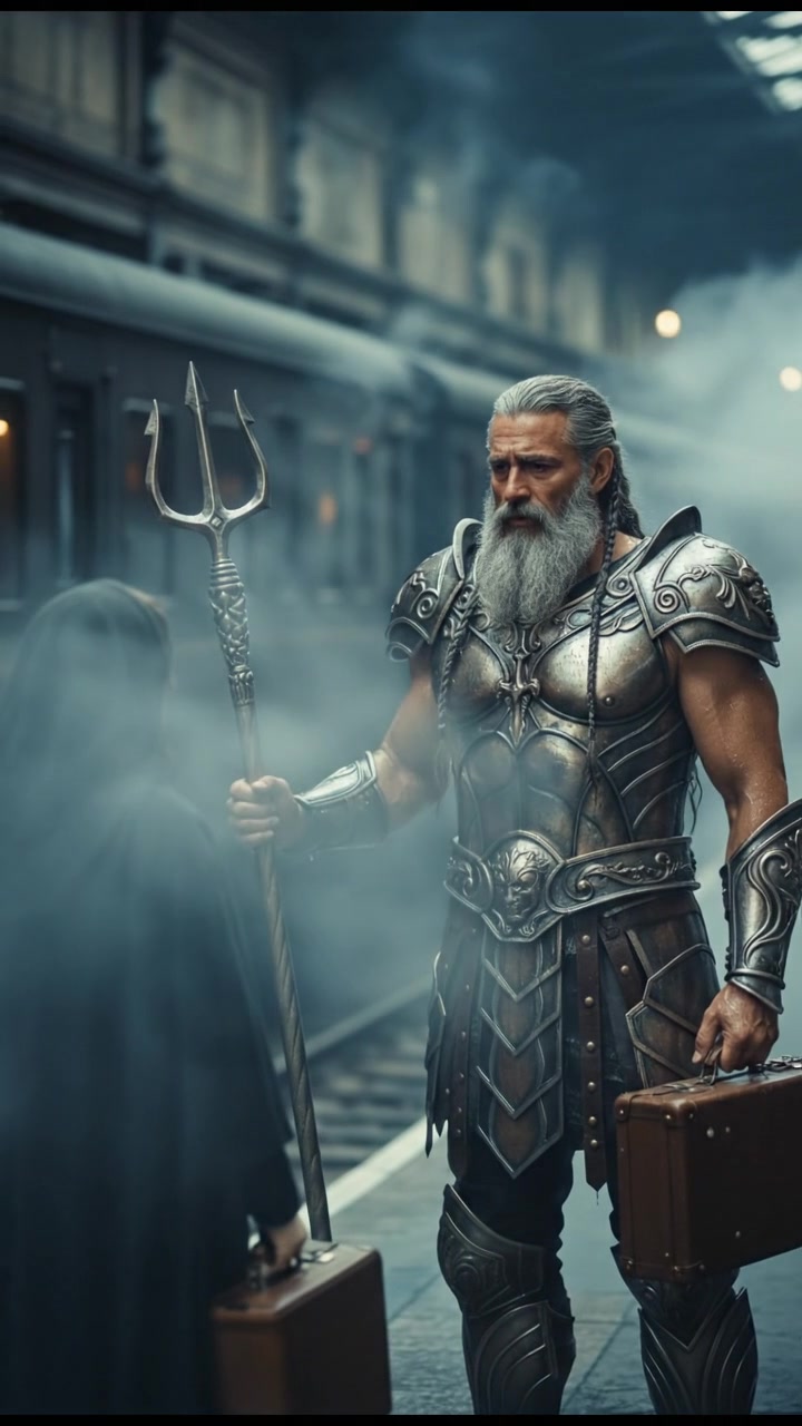 meeting at a train station before a painful goodbye, steam rising all around