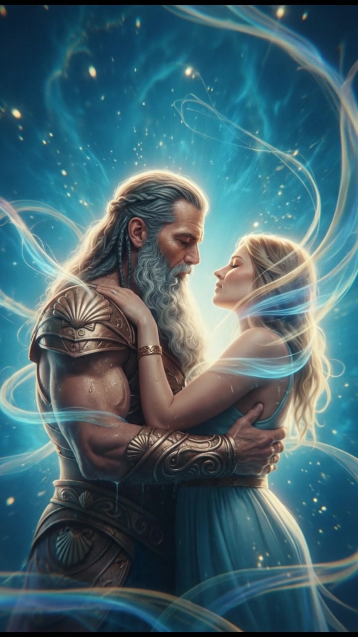 sharing a final kiss as magic or light begins to pull them apart