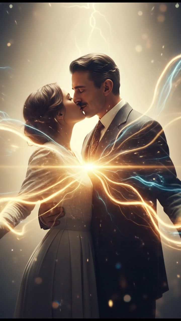 sharing a final kiss as magic or light begins to pull them apart