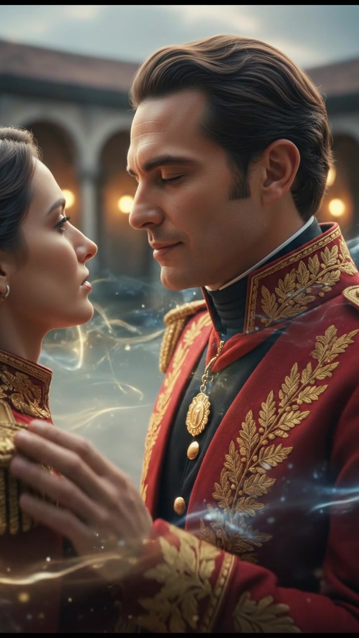 sharing a final kiss as magic or light begins to pull them apart