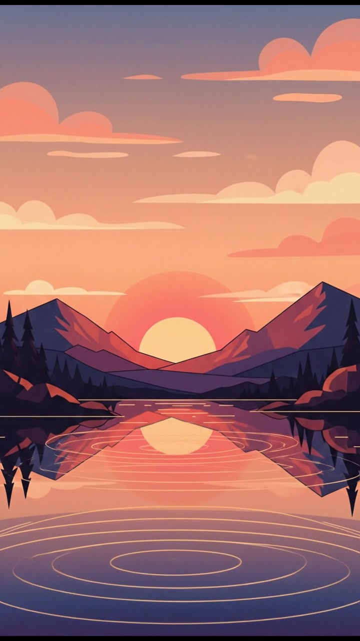 A sunset over a calm lake, with soft ripples on the water's surface.