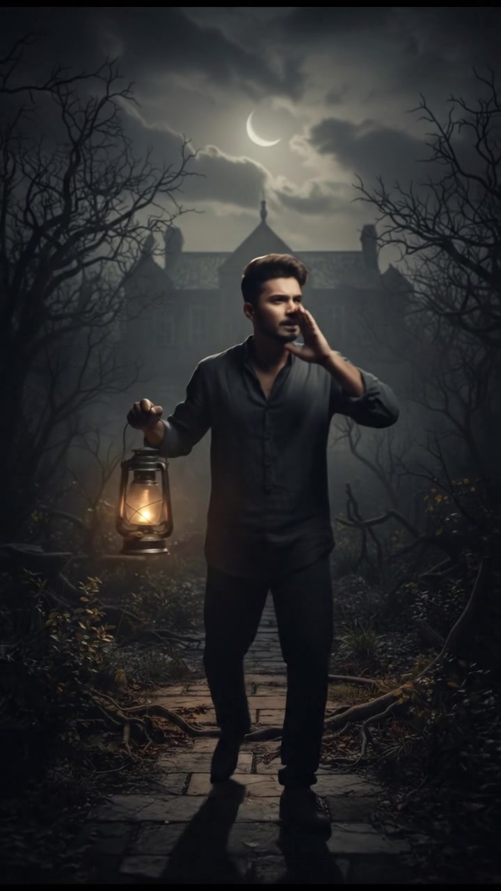 Arjun standing in the garden, looking anxious and calling out into the distance.