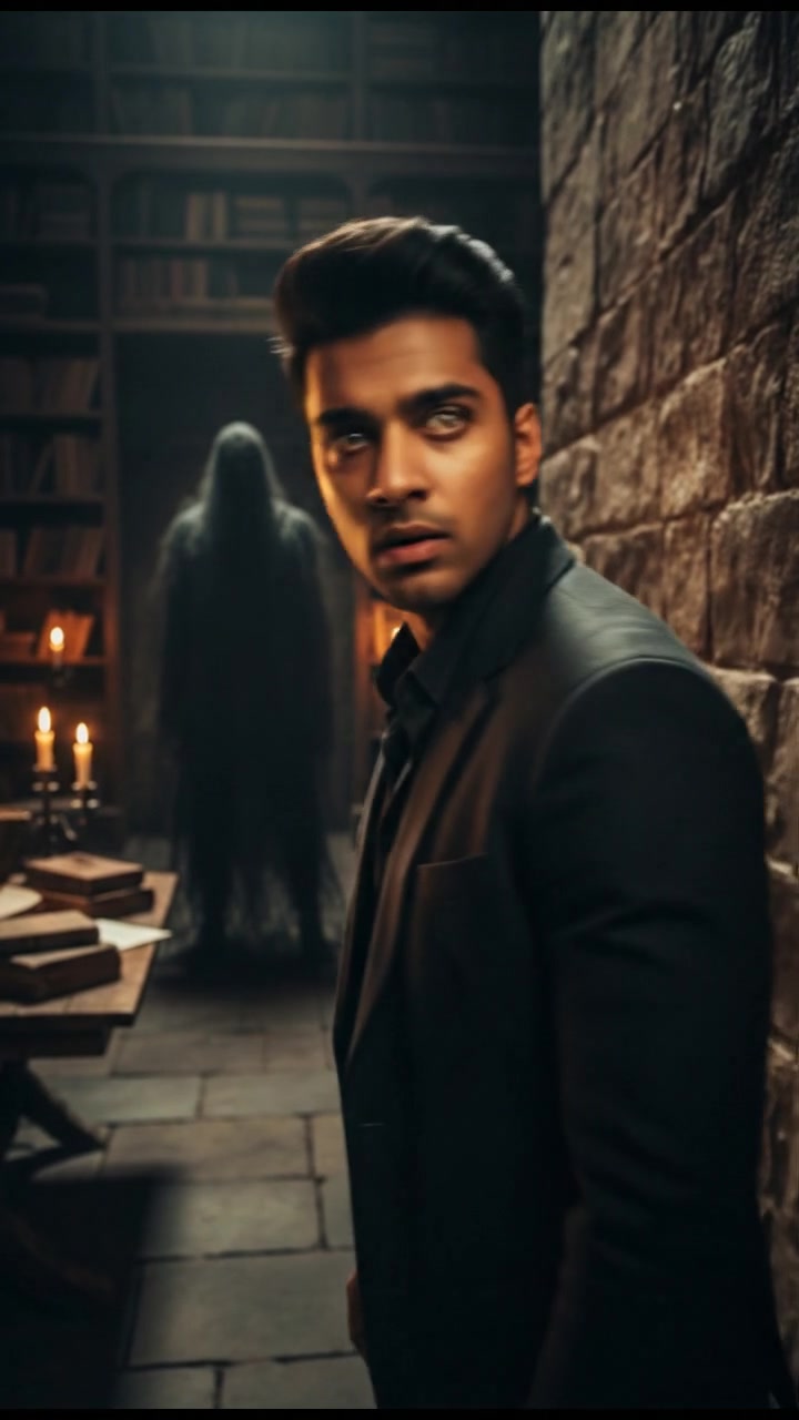 Arjun turns around to look behind him, a shadowy figure in the background.