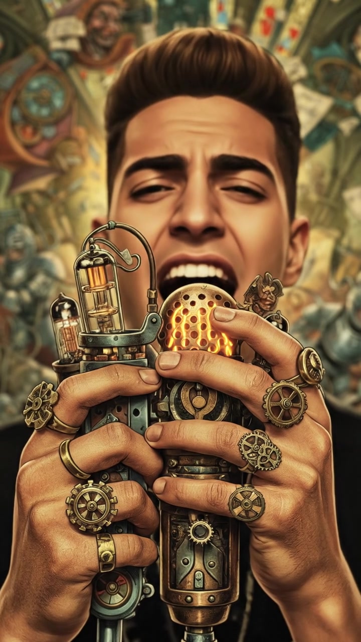 A close-up of Amir's hands gripping a microphone passionately while singing.