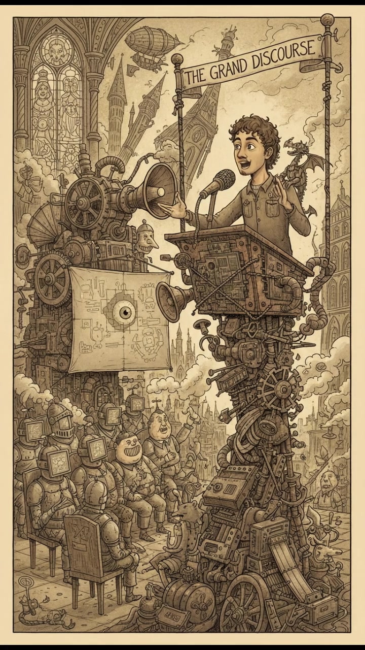 The Mateo standing with a microphone at a podium, looking out at an audience during an event.