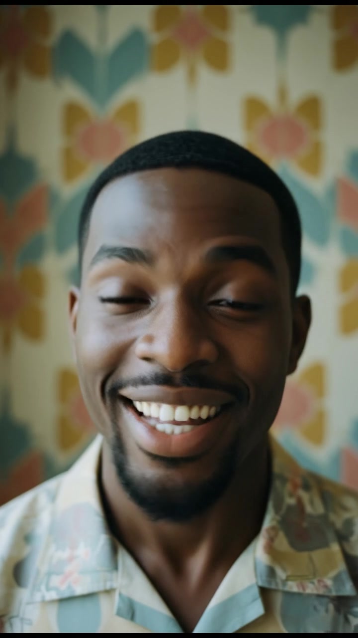 A close-up of Isaiah's face, a cheeky grin showcasing his confidence.