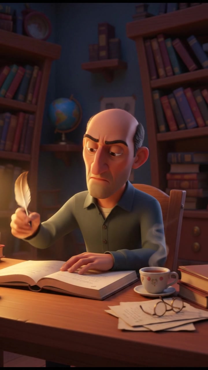 The Carlos sitting at a wooden desk, focused on writing in a notebook, a warm light illuminating the page.