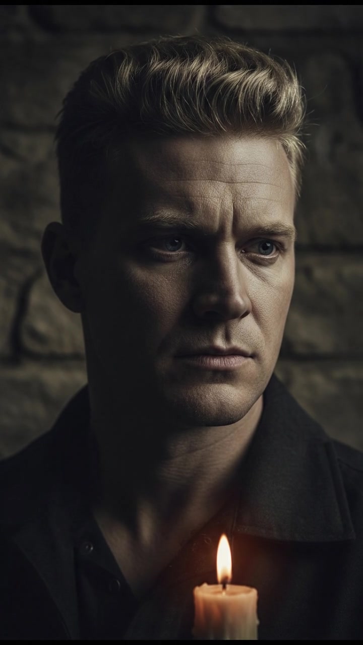 Close-up of Ryan's serious face as he contemplates a looming threat.