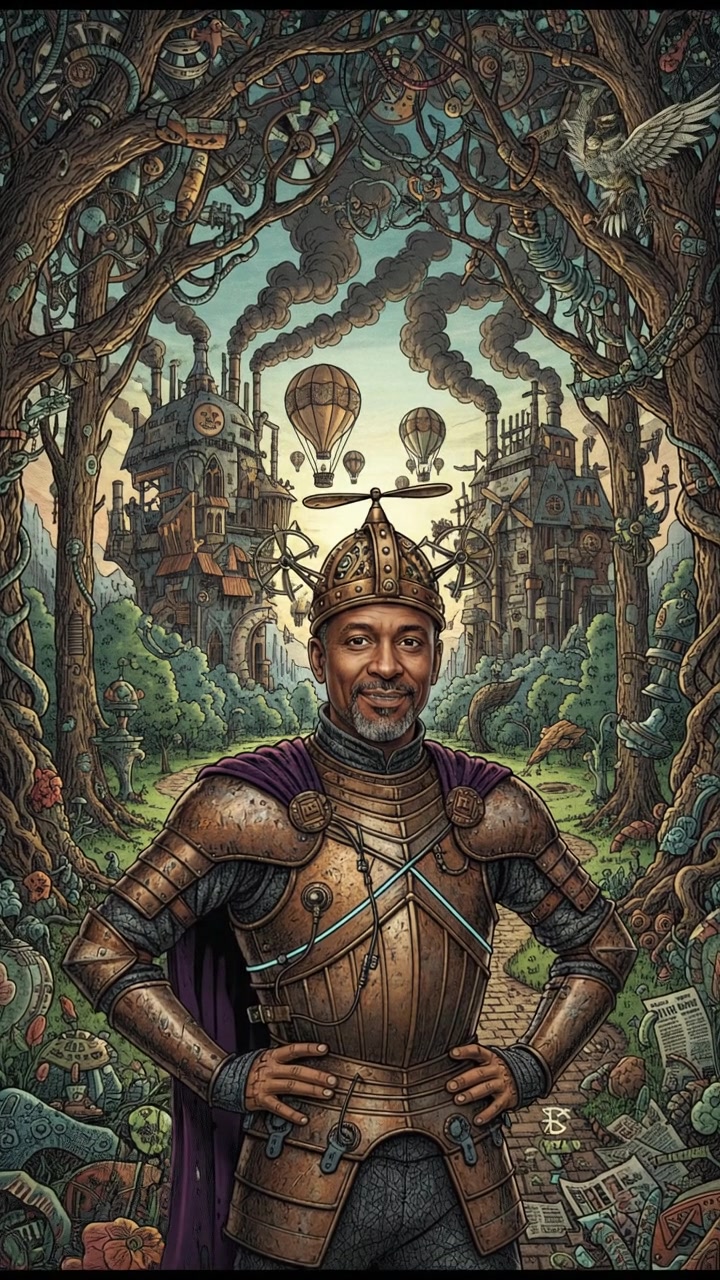 The Kwame standing in a park, looking directly at the viewer with a slight smile and hands on his hips.