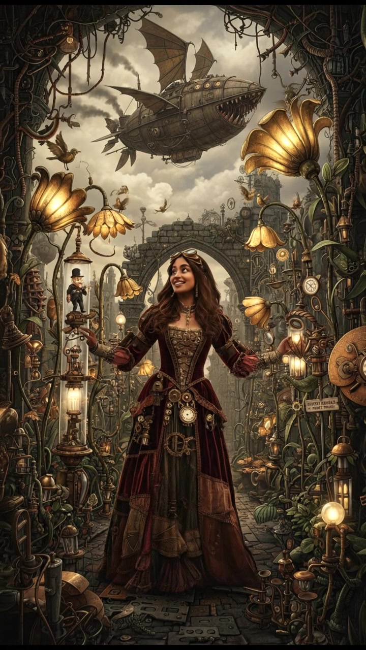 Priya in a beautiful garden, smiling as she admires the flowers.