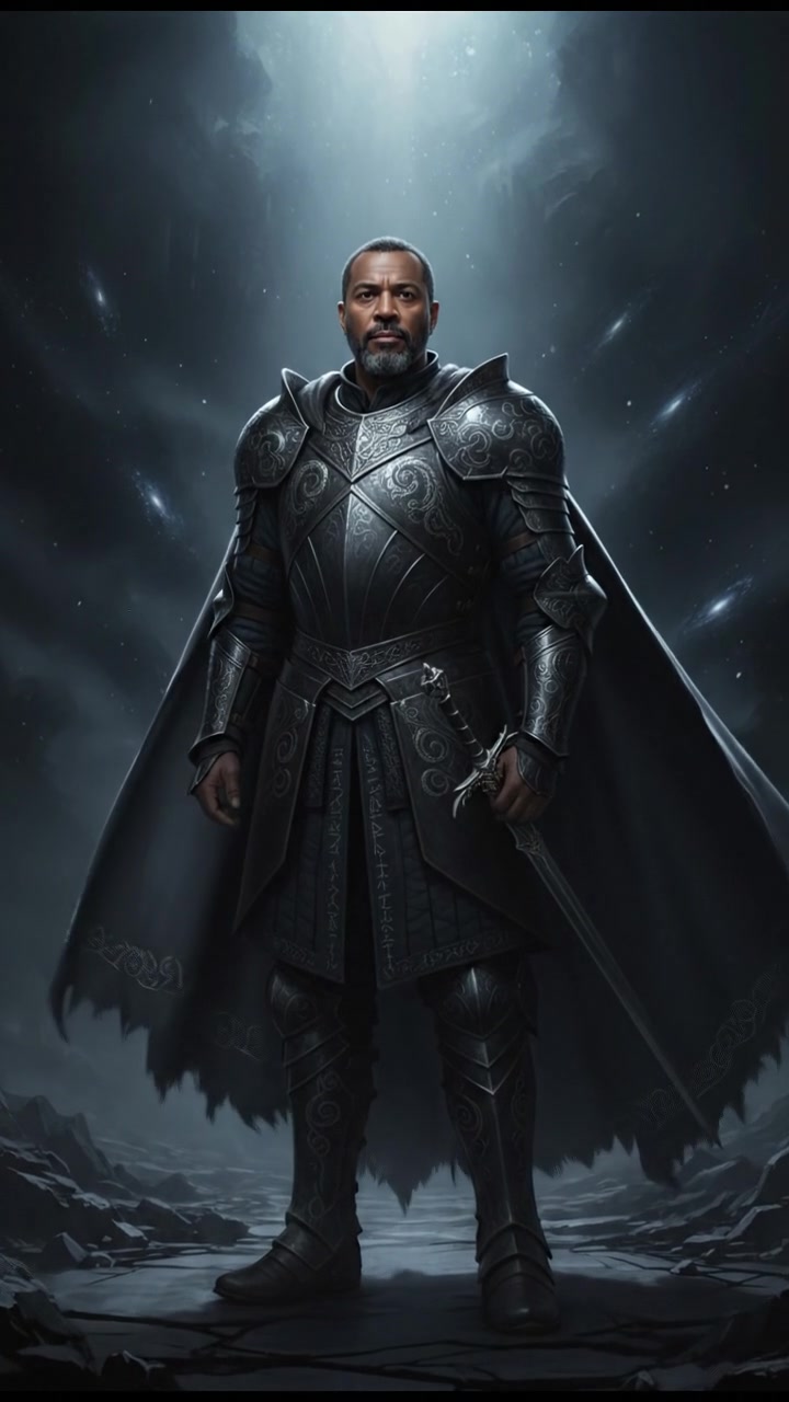 Kwame standing in a shadowy space, with only emptiness visible around him.