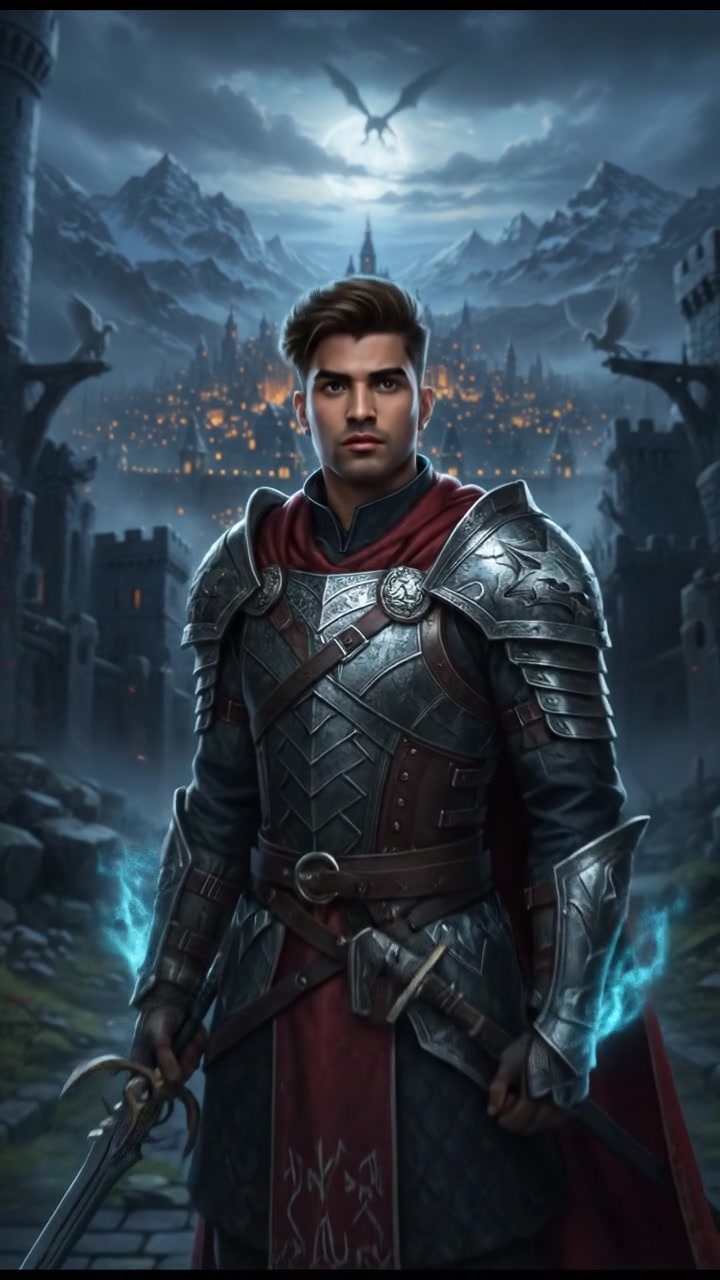 Arjun standing alone on a desolate street at dusk, with a distant view of city lights.