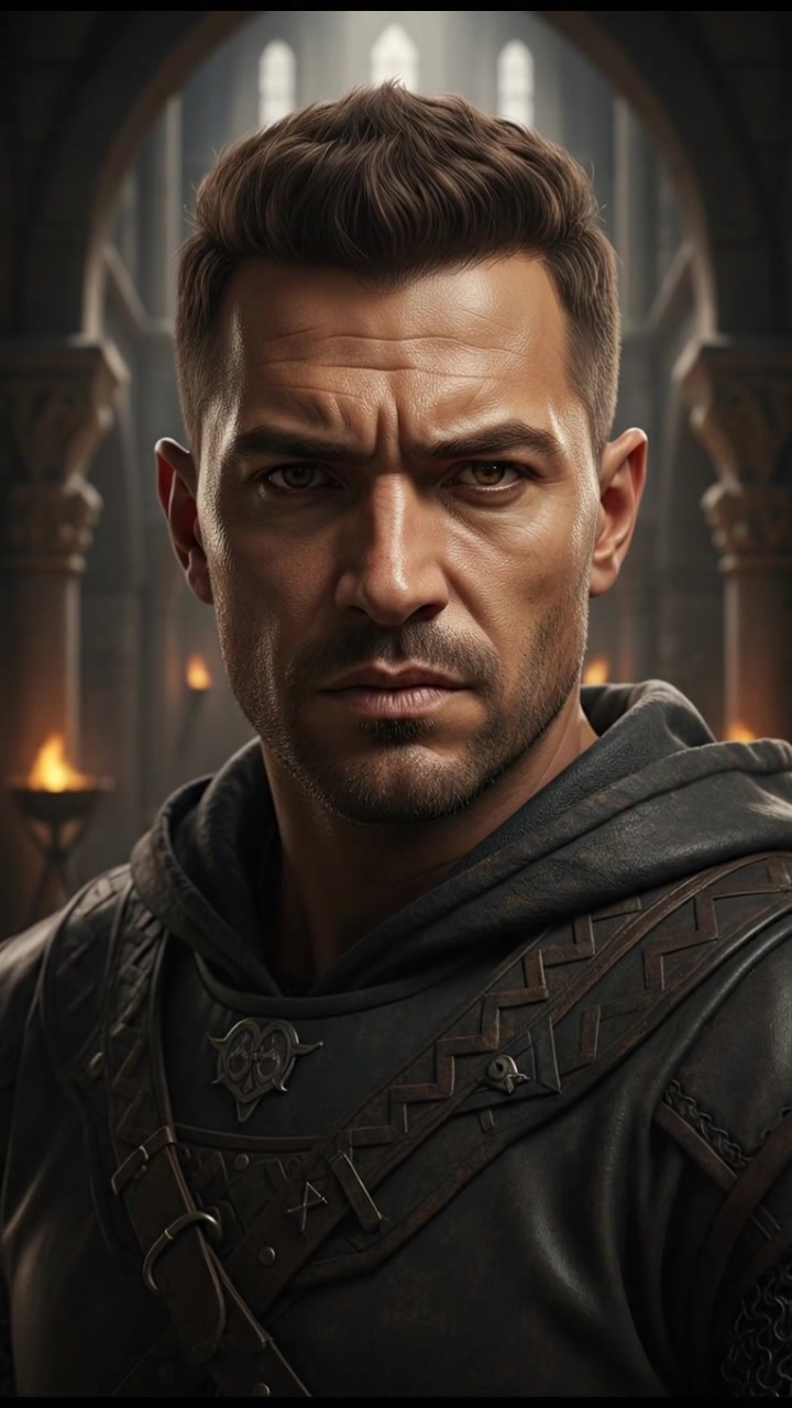 A close-up of Amir's face showing determination, with the shadows of the corridors casting over him.