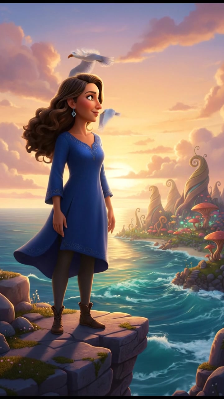 Dolores standing on a cliff, looking out at the horizon with a contemplative expression.