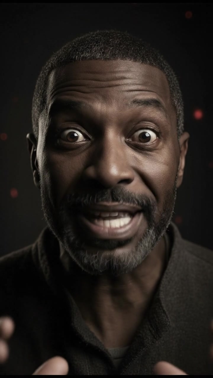 Close-up of Kwame's face, eyes wide with excitement as he describes red eyes in the distance.