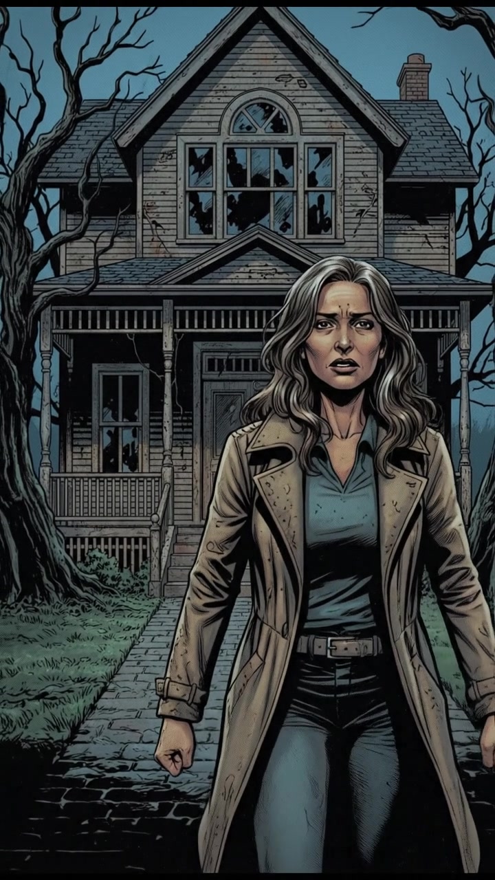 Asha arriving at the house, looking concerned as she approaches the door.