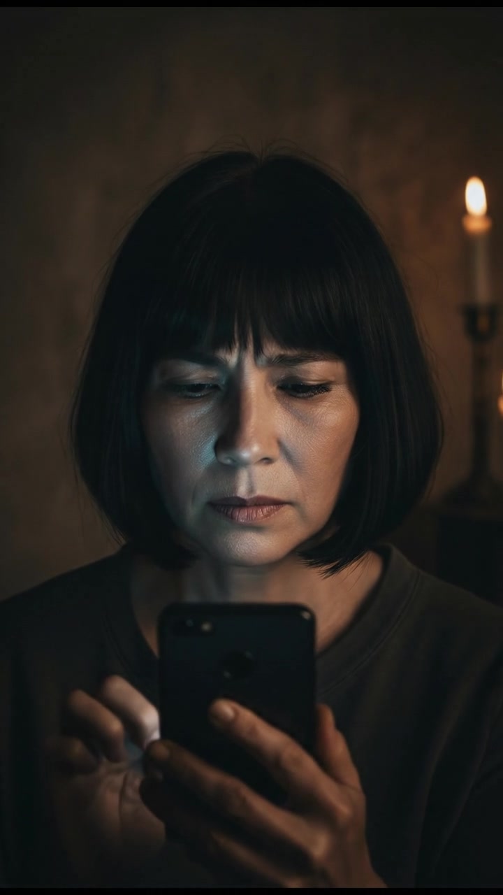 A close-up of the Li's hand clutching a phone with a worried expression.