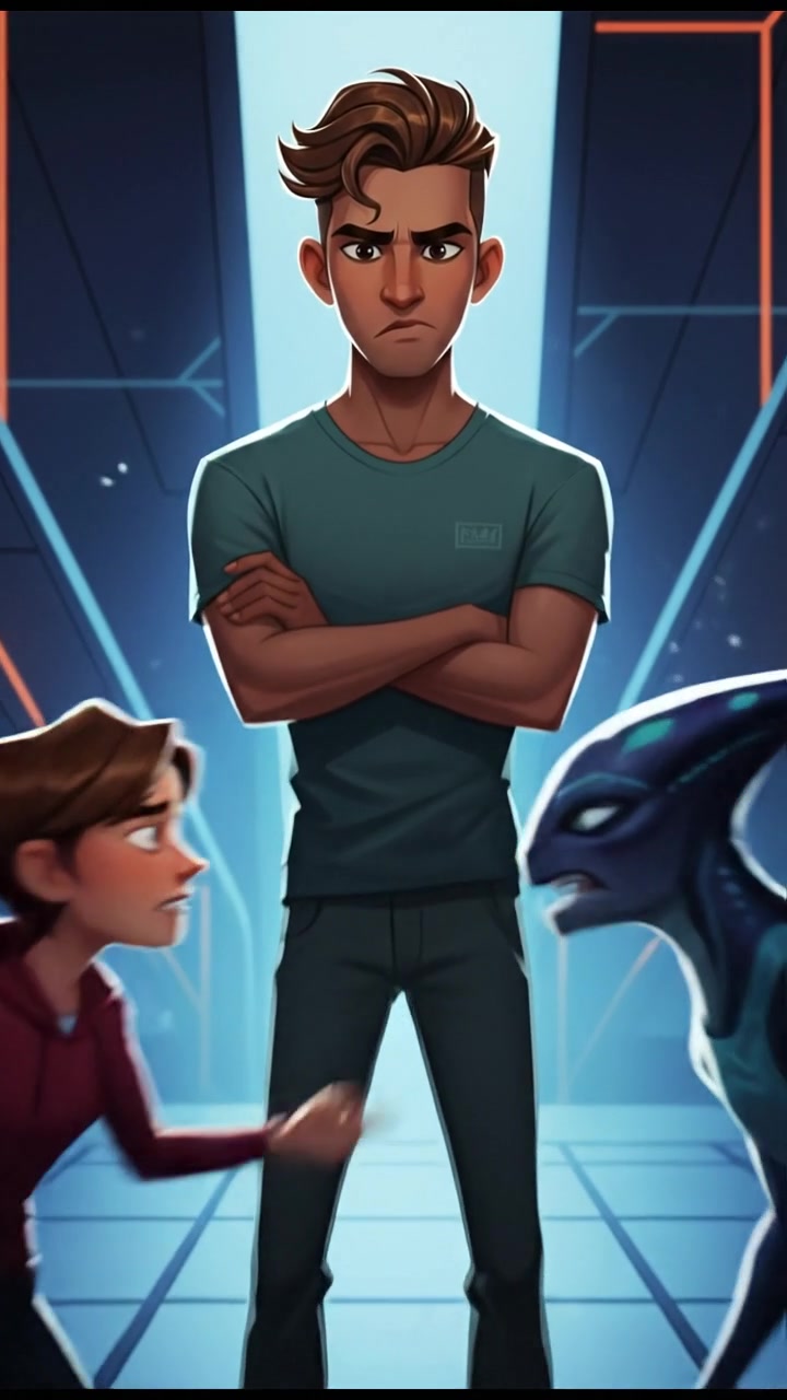Arjun stands in the background with a frown, observing the confrontation with a tense posture.