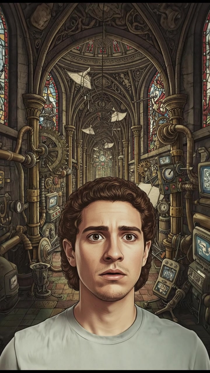 Close-up of Mateo's face, showing a worried expression as he gazes down the corridor.