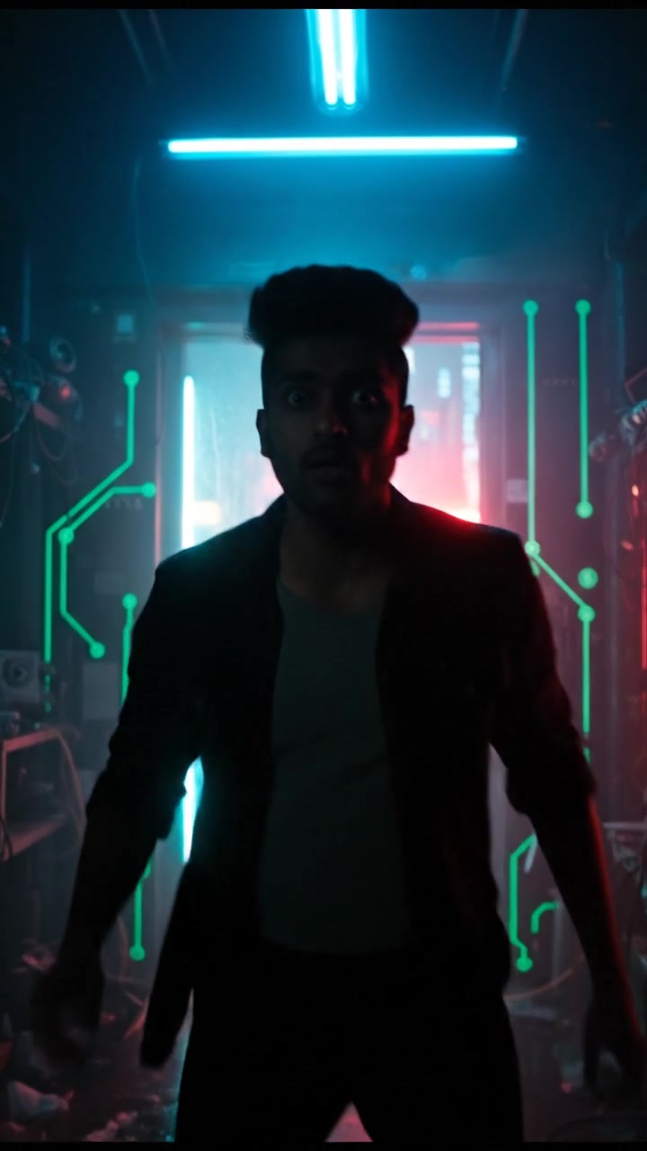 Arjun standing in a dimly lit room, looking surprised with an open doorway behind him.