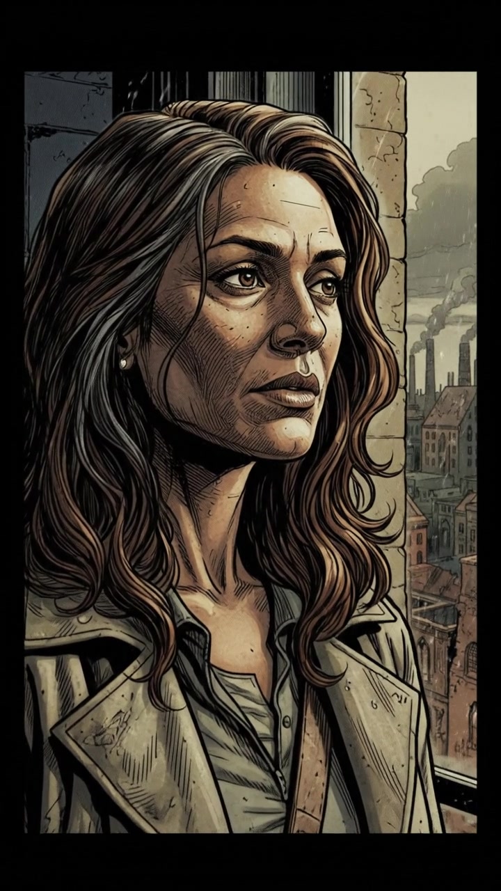 Asha gazing thoughtfully out of a window, the sunlight casting a gentle glow on her face.