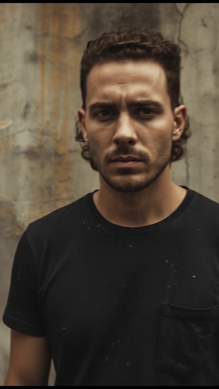 Mateo standing by a wall, his expression serious as he thinks about something.