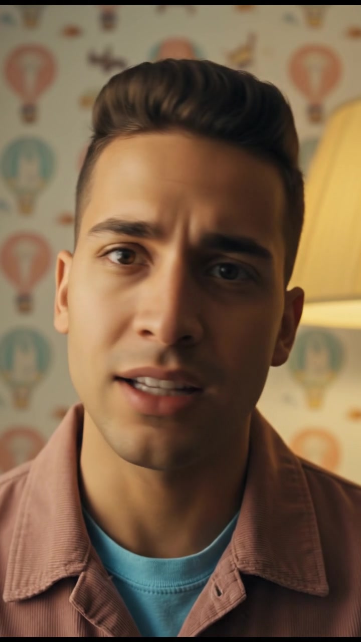 Close-up of Amir, with a concerned expression, as he speaks softly, a warm light illuminating his face.