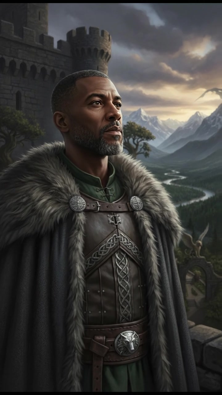 Kwame standing outside his house, looking thoughtful as he gazes across a peaceful landscape.