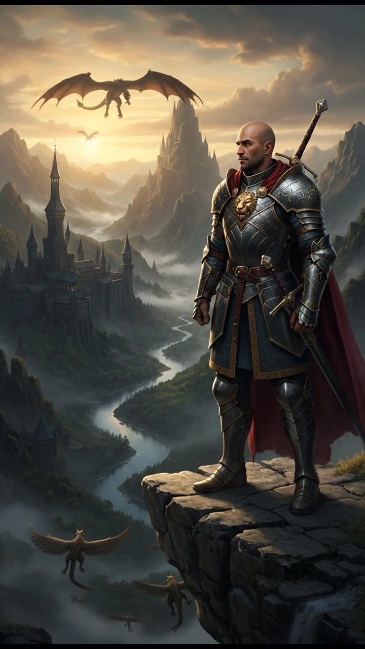 The Carlos stands at the edge of a cliff, gazing into the vast landscape below with determination.