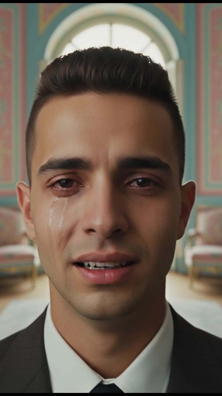 A close-up of the Amir, with tears flowing from his eyes.