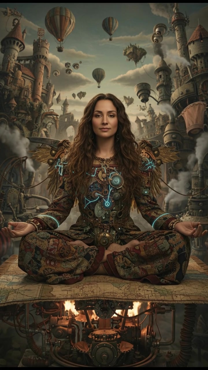 A close-up of the Maya sitting in a lotus position on a mat, with a serene expression.