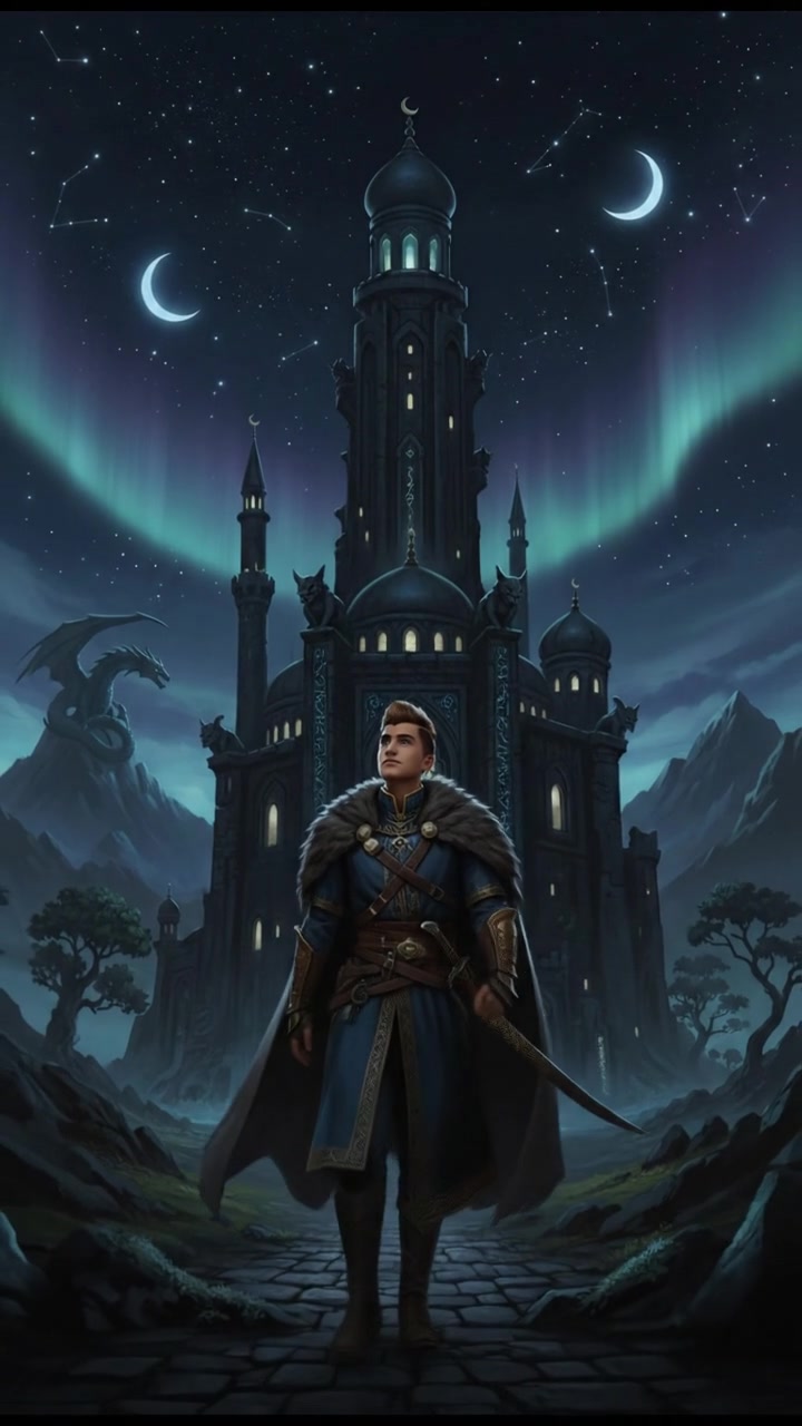 Amir walking towards a mosque under a dark night sky with stars visible.