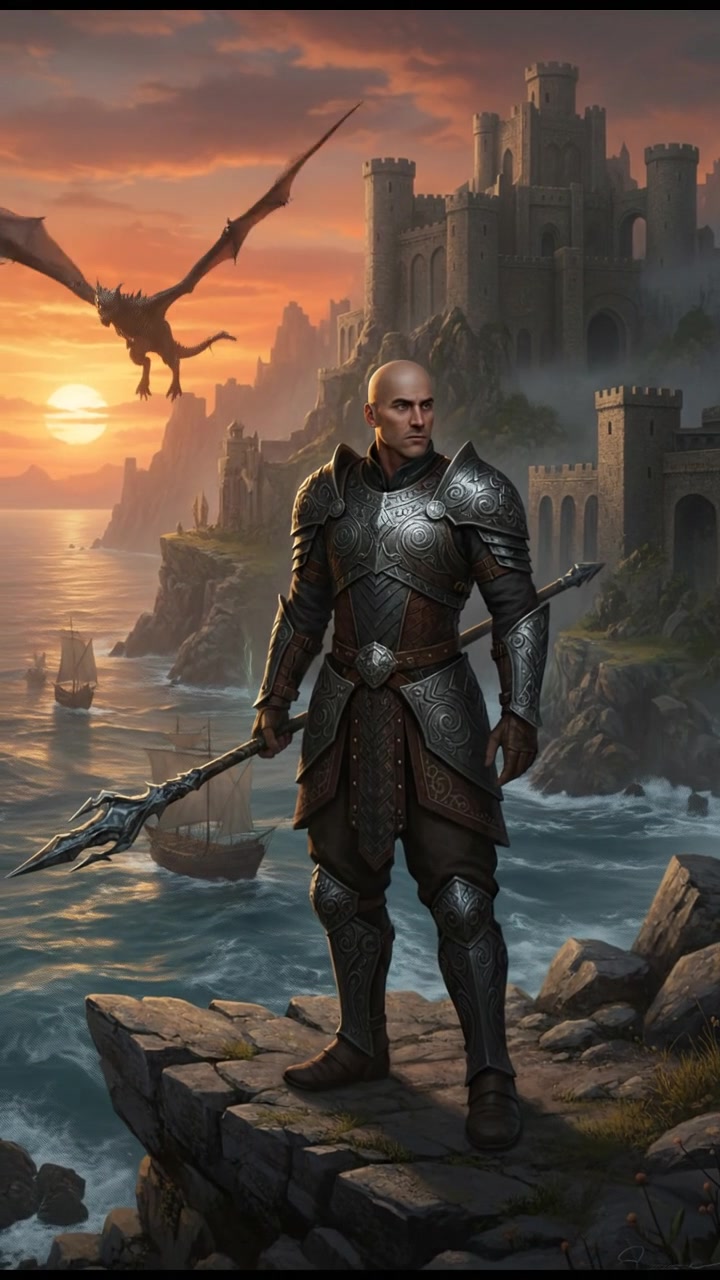 The Carlos standing on a rocky cliff at sunset, gazing out at the vast ocean.