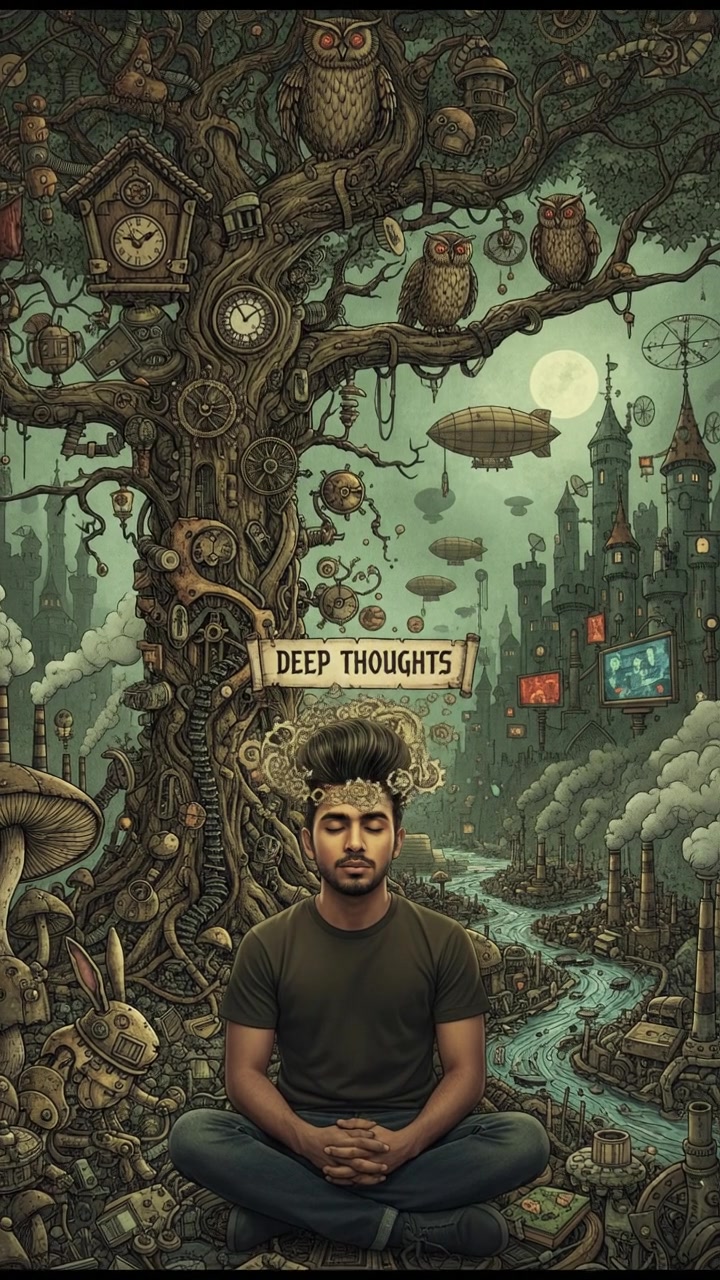 The Arjun deep in thought, meditating quietly under the tree, with nature surrounding him.