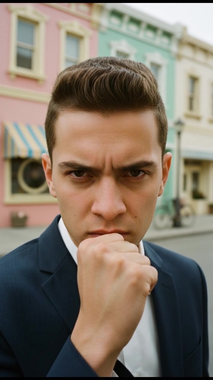 A close-up of Saif, with a fierce determination in his eyes, clenching his fist.