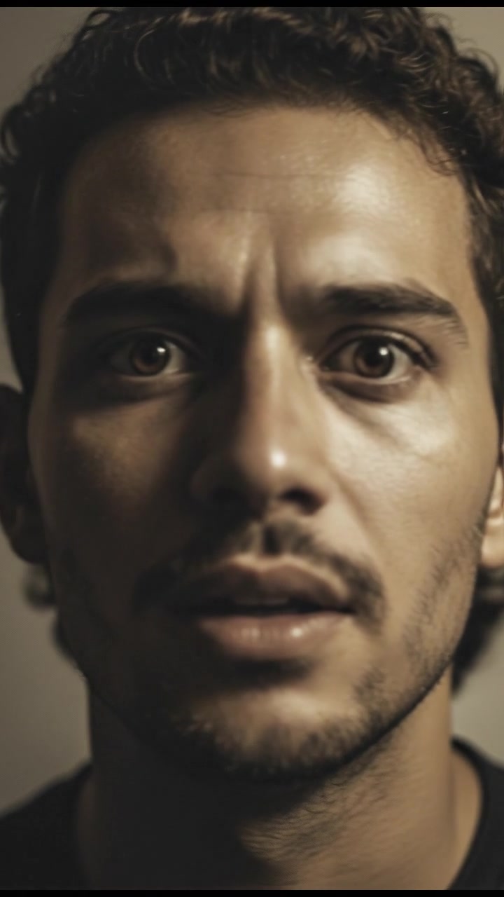 A close-up of Mateo's face, showing his terrified and hopeful expression.