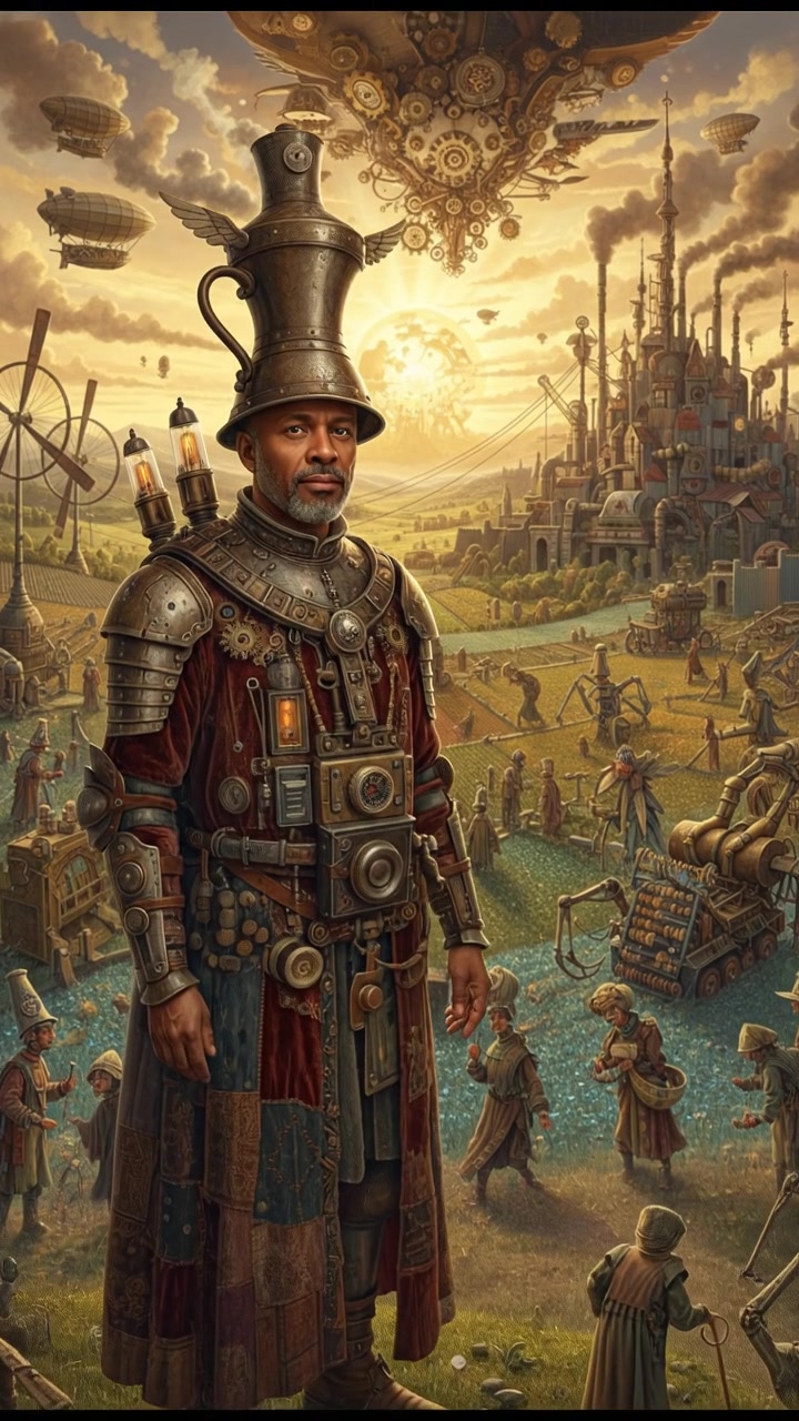 Kwame standing on a hilltop at dawn, overlooking fields bathed in light, representing harmony with nature.