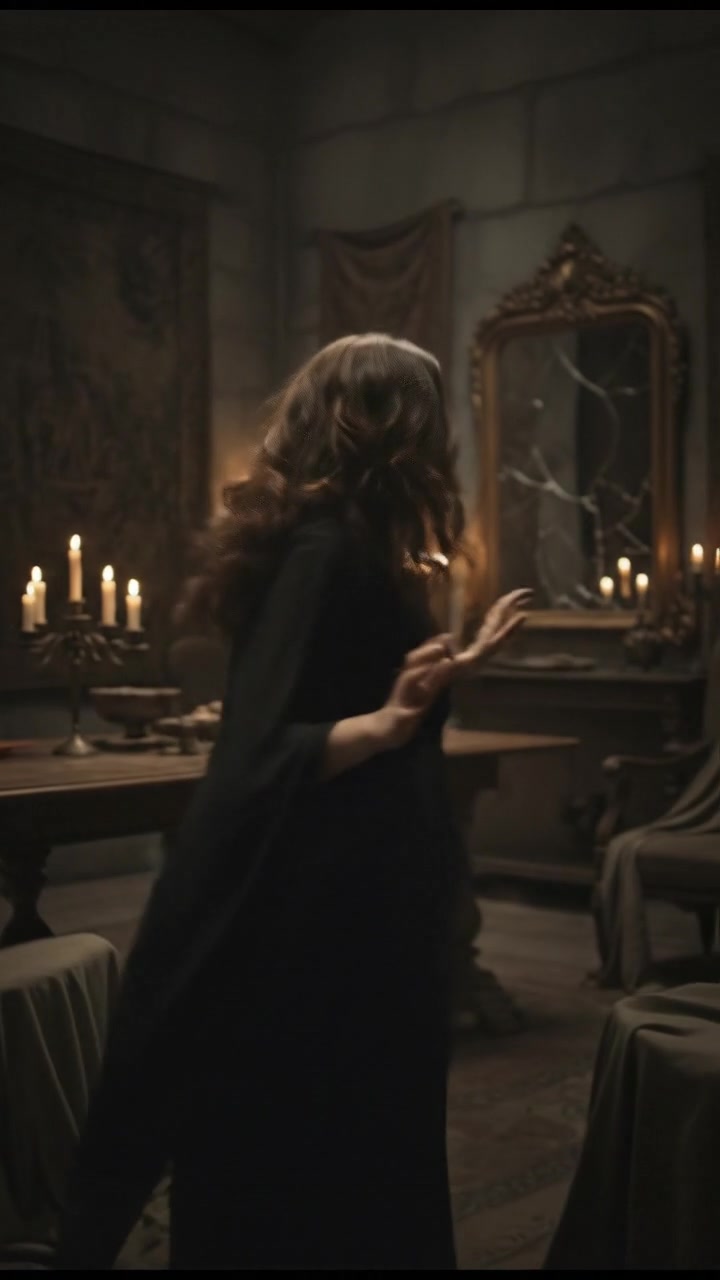 Asha in the room, hands raised slightly as she exclaims, looking around, the atmosphere tense.