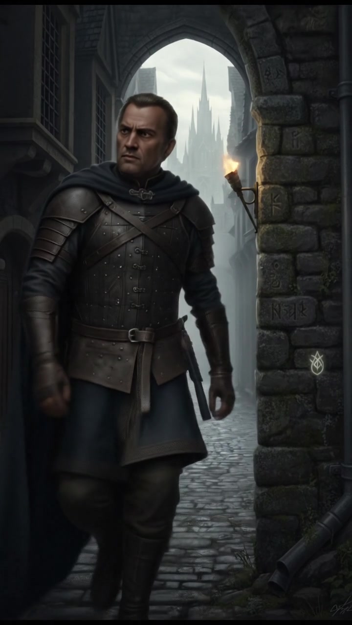 A dark alleyway where Omar is hiding behind a wall, glancing cautiously.