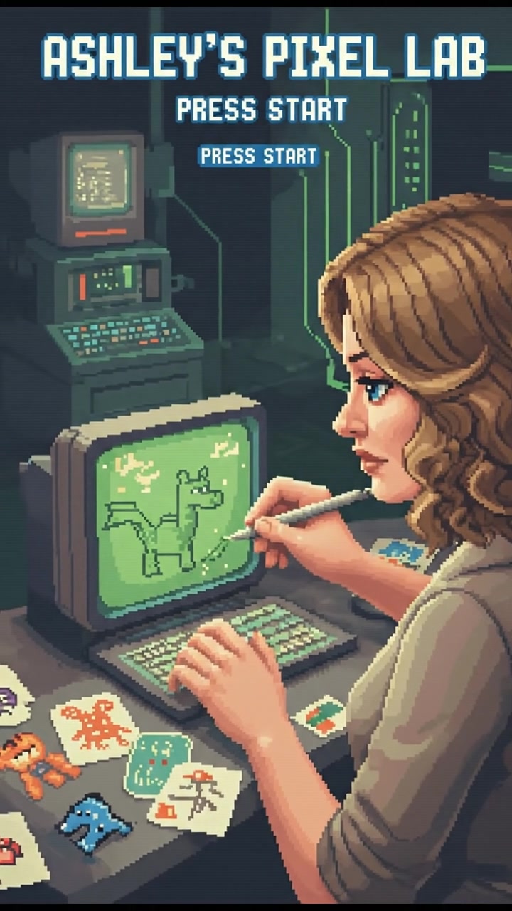 A close-up of Ashley's hands writing in her sketchbook, surrounded by scattered drawings.