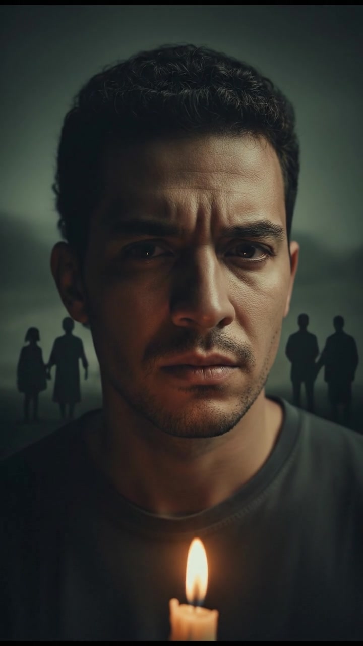 A close-up of Mateo looking suspiciously at a family in the distance, with an expression of concern.