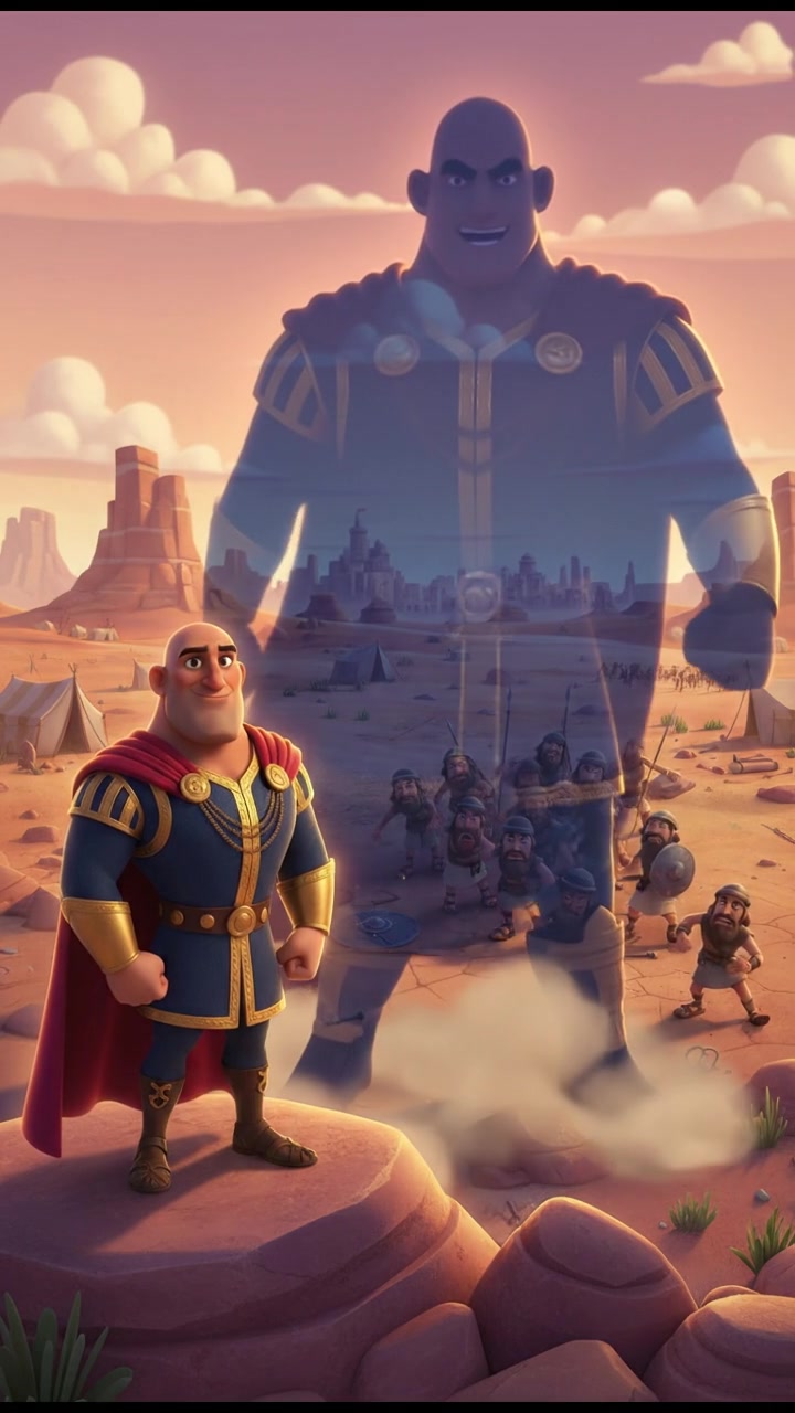 Carlos standing tall, his shadow looming over the trembling Israelite soldiers.