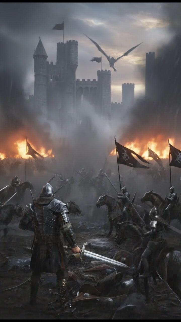 A close-up of Carlos's hand gripping the hilt of a sword, focused on a tense battlefield.