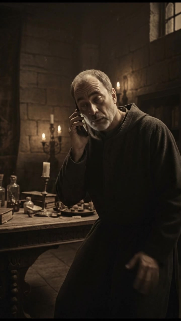 The phone is being held by Omar, who looks puzzled while listening attentively.