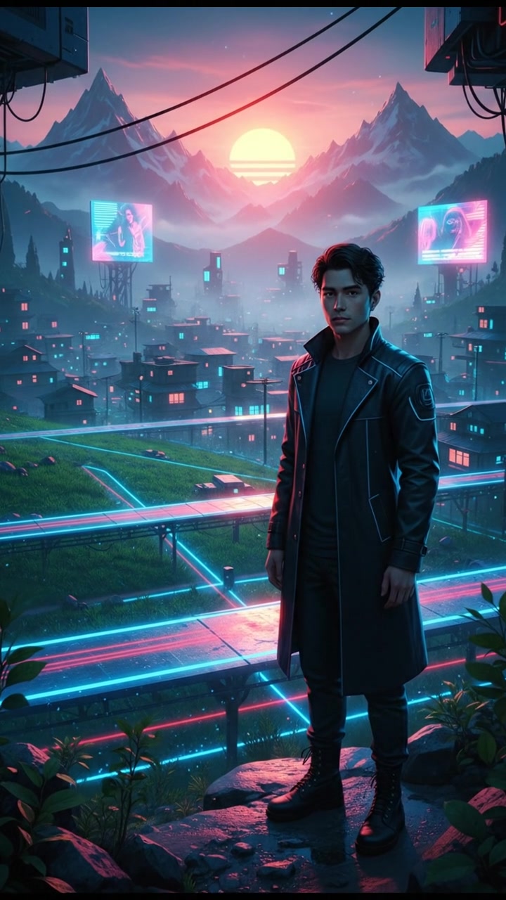 Ken standing on a hillside in a quiet village, surrounded by green fields and distant mountains.