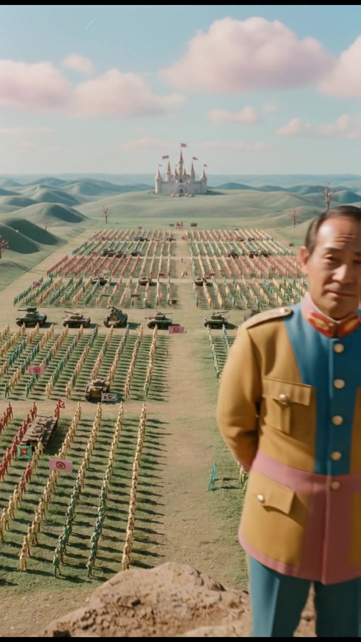 Hiro standing on a cliff, looking down at a vast battlefield filled with soldiers.