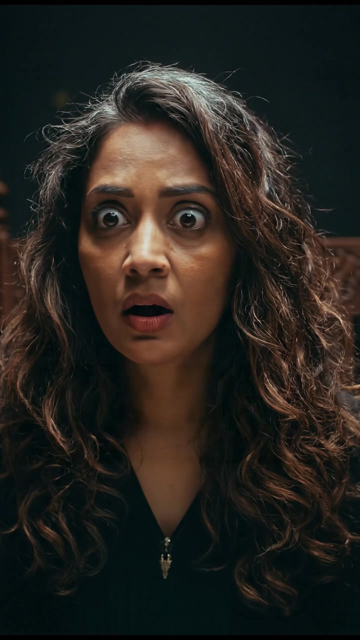 Asha with a surprised expression, sitting at a desk cluttered with historical books and a tablet.