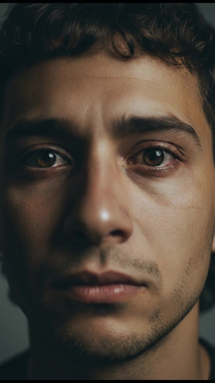 A close-up of Mateo’s eyes, reflecting a deep sadness, but no tears falling.