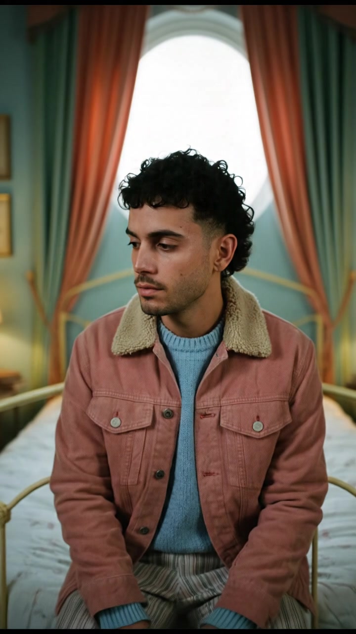 Mateo sitting alone on his bed in a dimly lit room, looking lost in thought.
