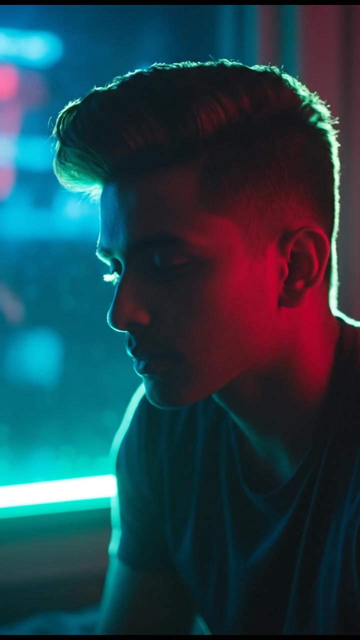 A close-up of Arjun, looking thoughtful, with his eyes slightly closed, in a dimly lit bedroom.